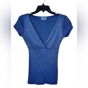 Michael Stars Surplice Shimmering Blue Short Sleeve Top One Size Fits Most